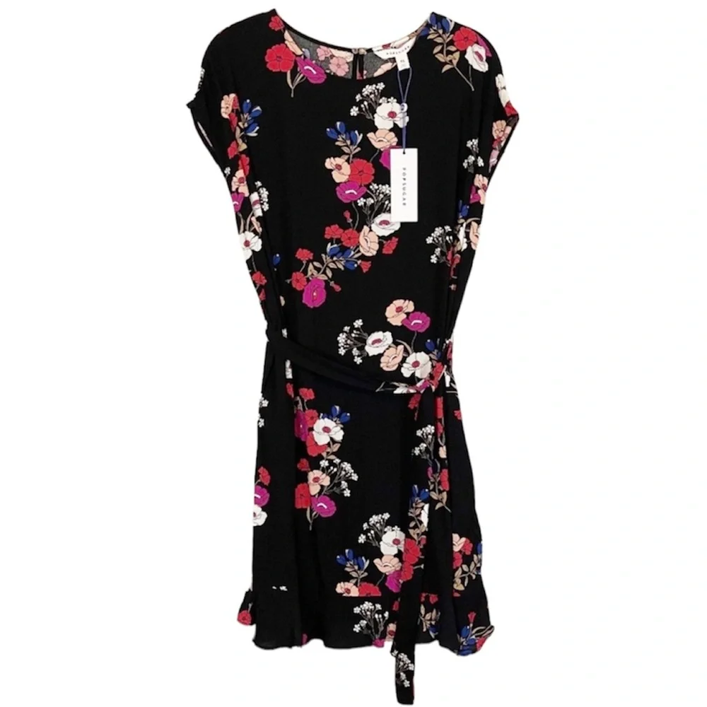 Popsugar Black Floral Tie Waist Dress NWT Size M